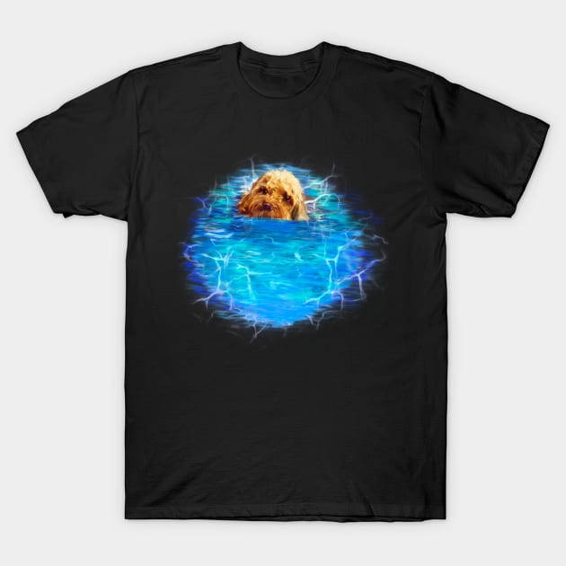 Cavapoo swimming puppy dog   - cavalier king charles spaniel poodle, puppy love T-Shirt by Artonmytee